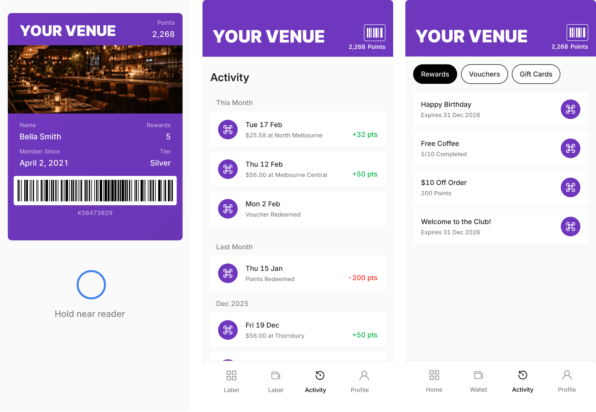 Loyalty app screen