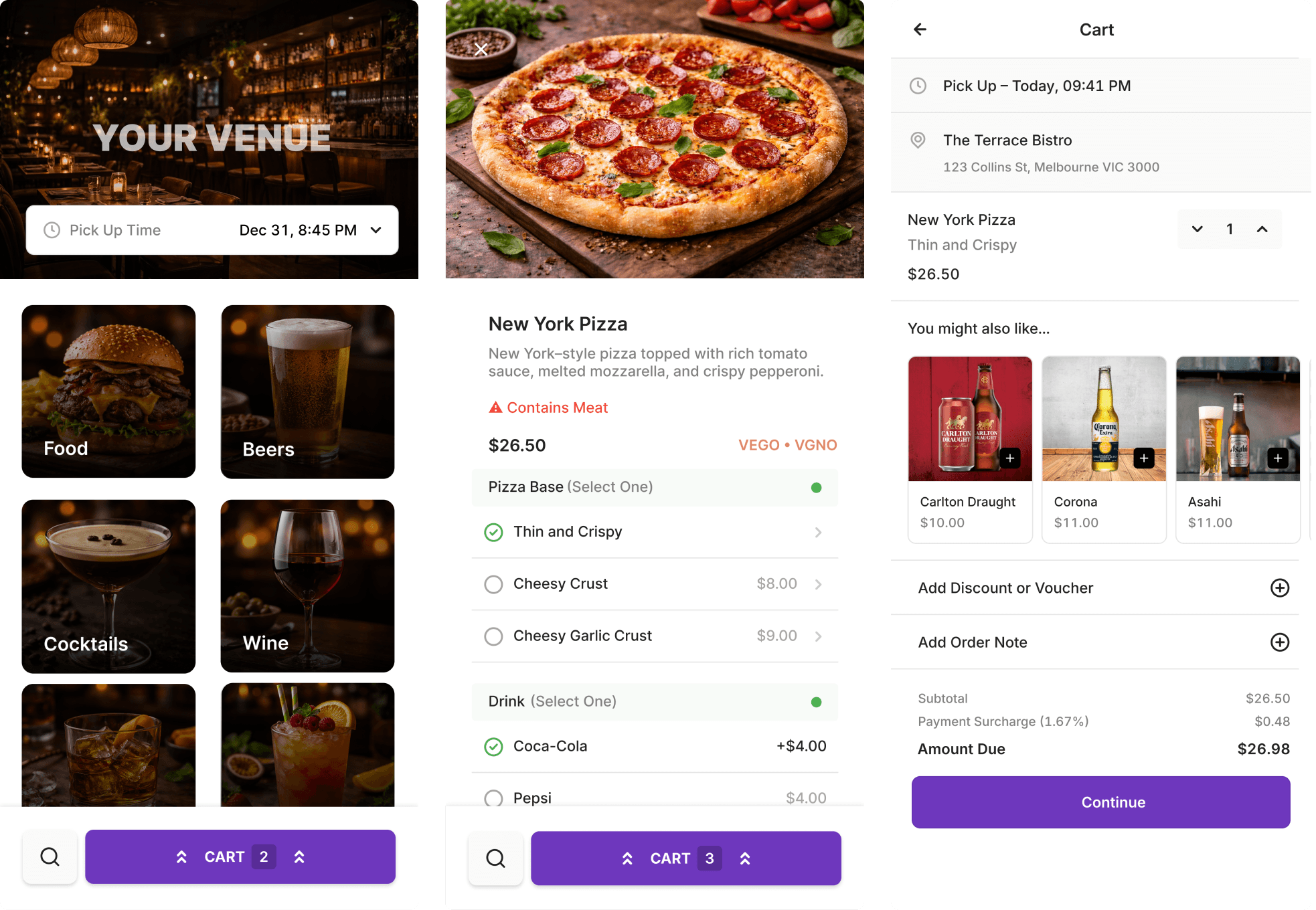 Online ordering screen