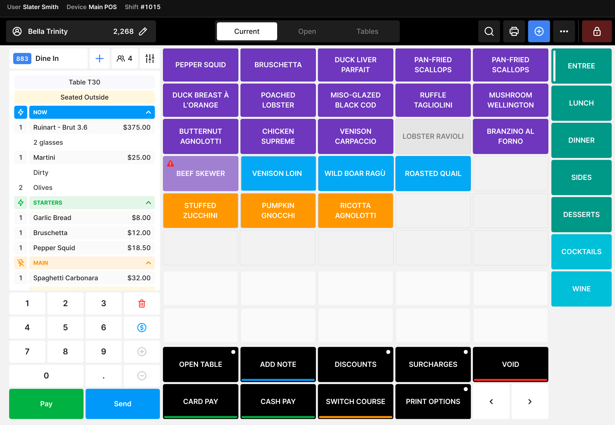 Point of sale screen