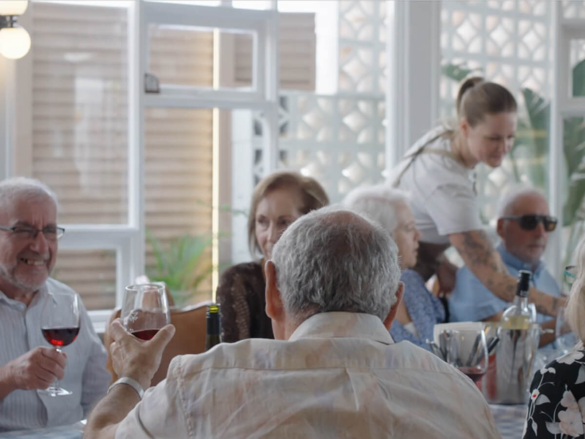 Guests enjoying a meal in a restaurant